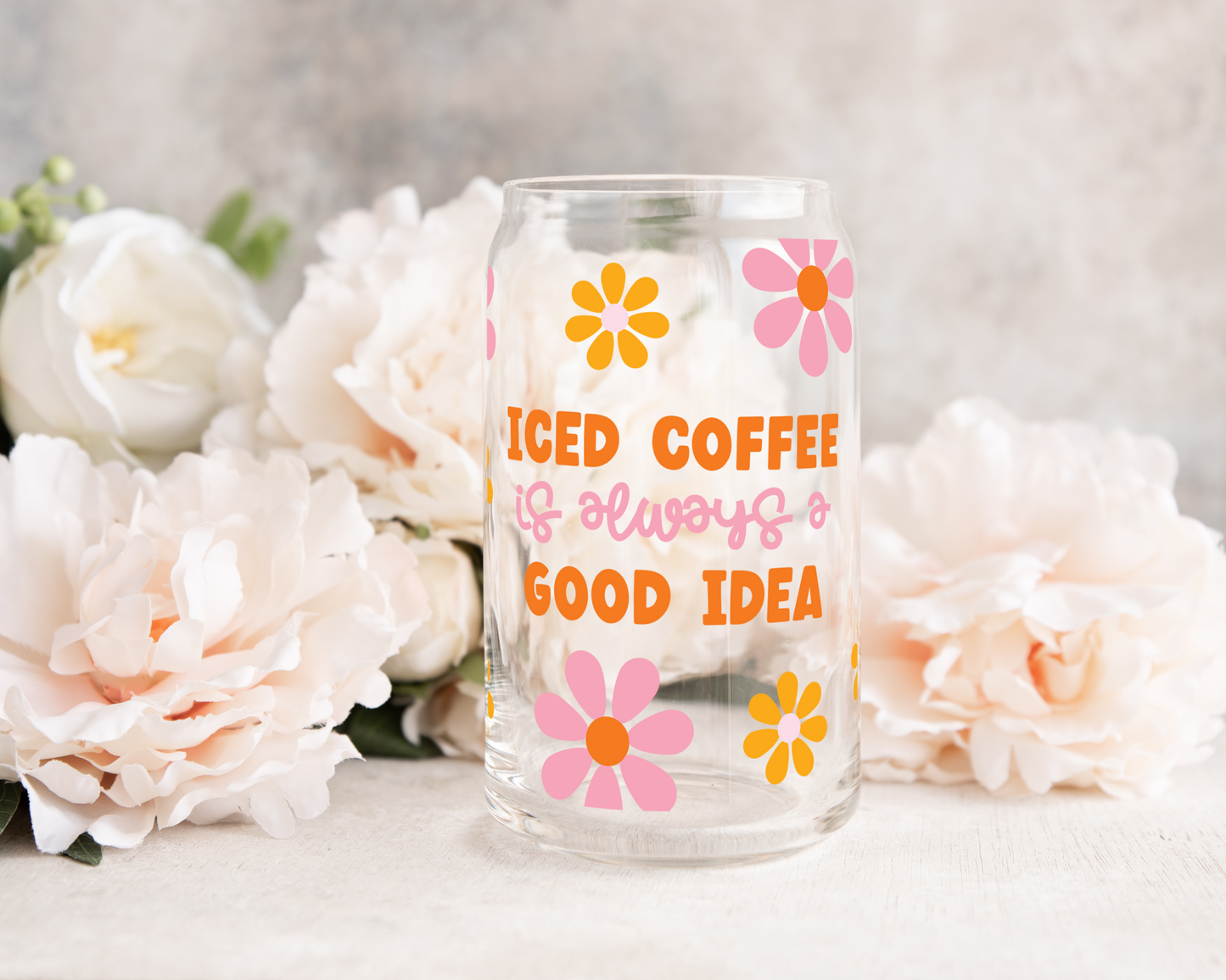 Coffee Idea with Flowers - UV DTF 16 oz Libbey Cup Wrap (Ready to Ship)