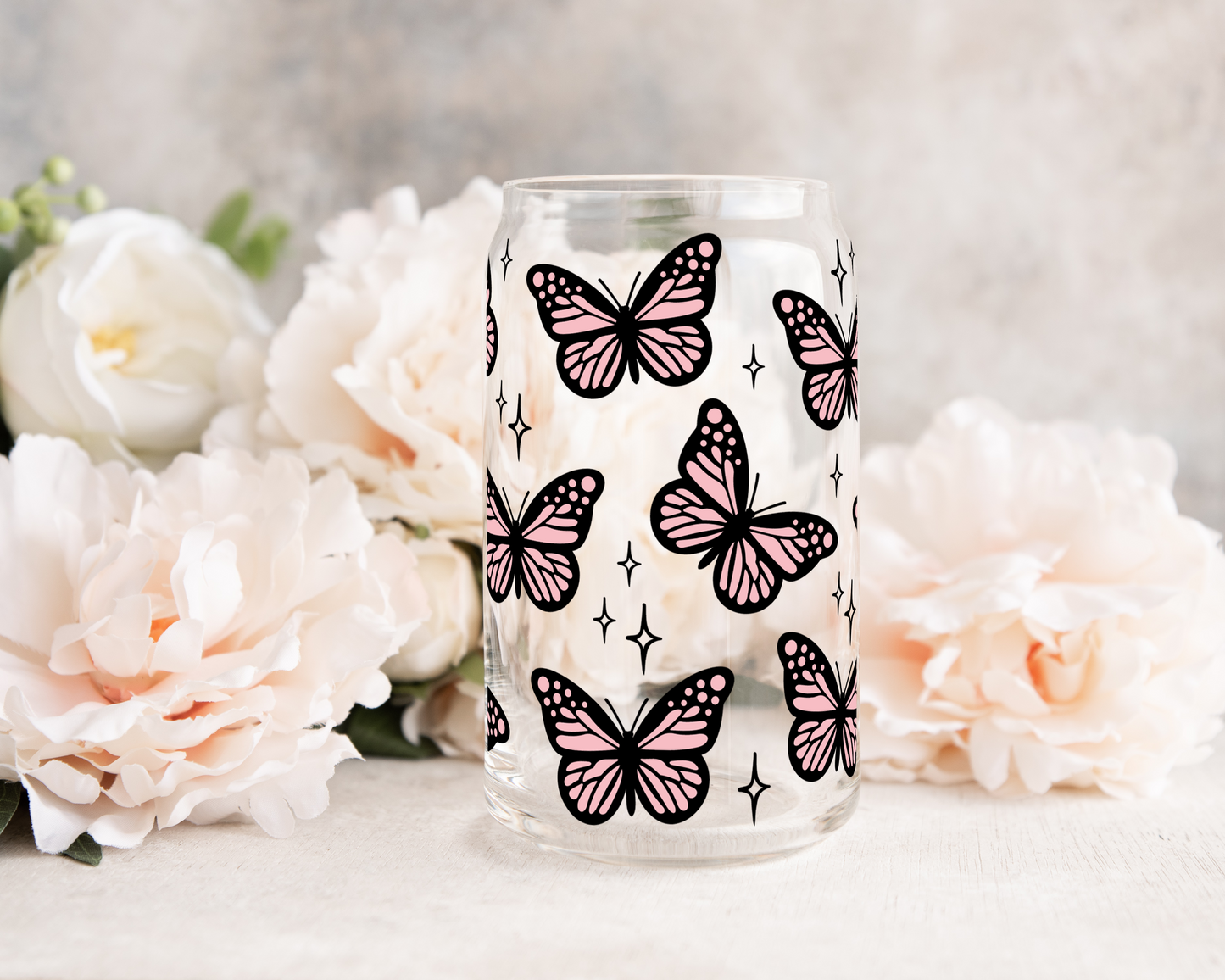 Cute Butterflies - UV DTF 16 oz Libbey Cup Wrap (Ready to Ship)