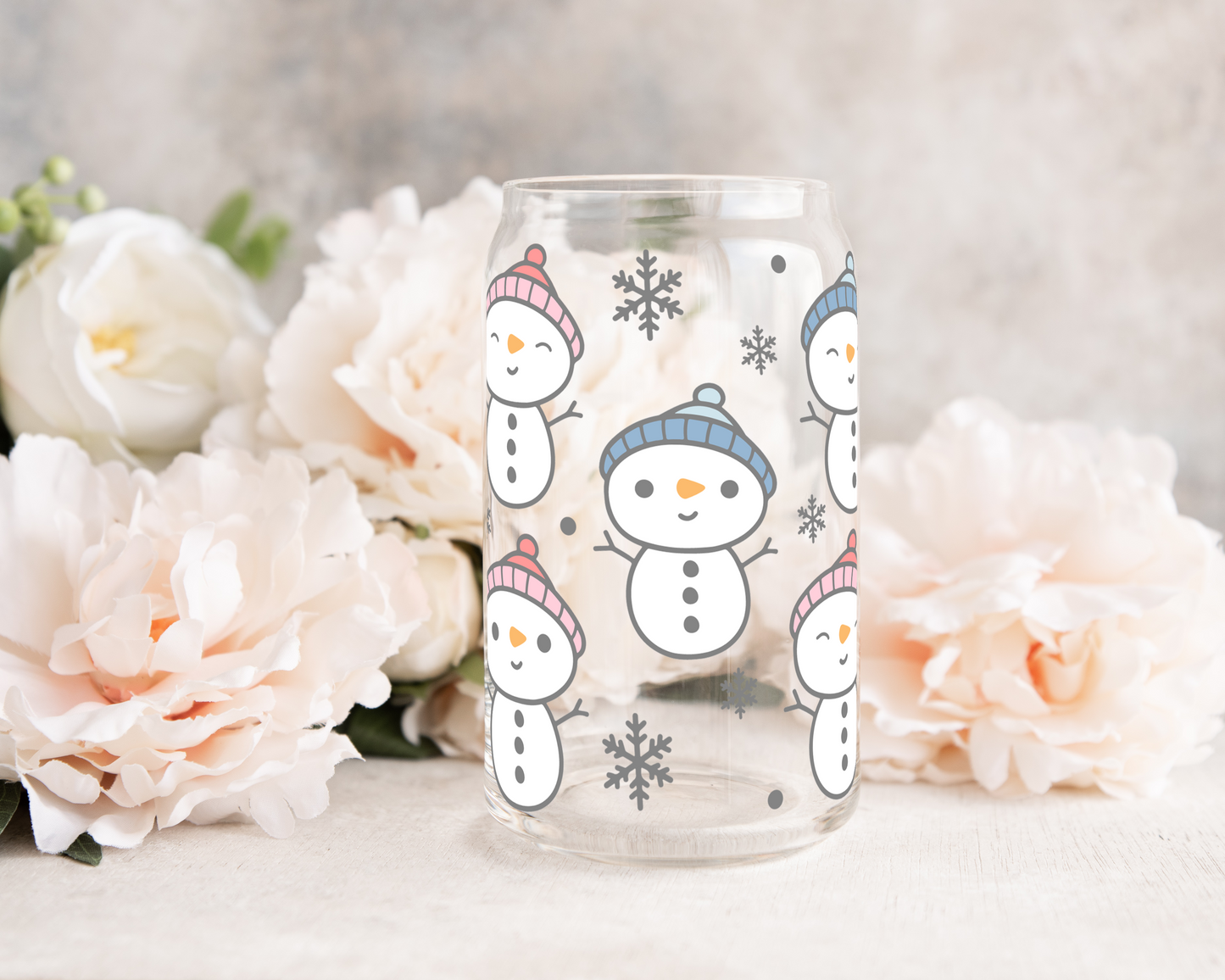 Cute Christmas Snowman - UV DTF 16 oz Libbey Cup Wrap (Ready to Ship)