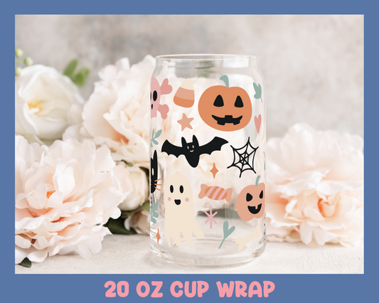 Cute Halloween Drawings - UV DTF 20 oz Libbey Cup Wrap (Ready to Ship)