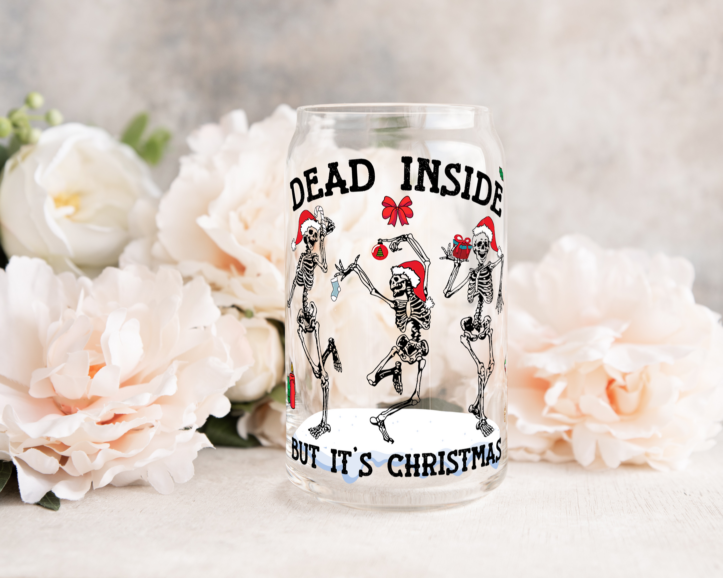 Dead Inside But It's Christmas - UV DTF 16 oz Libbey Cup Wrap (Ready to Ship)