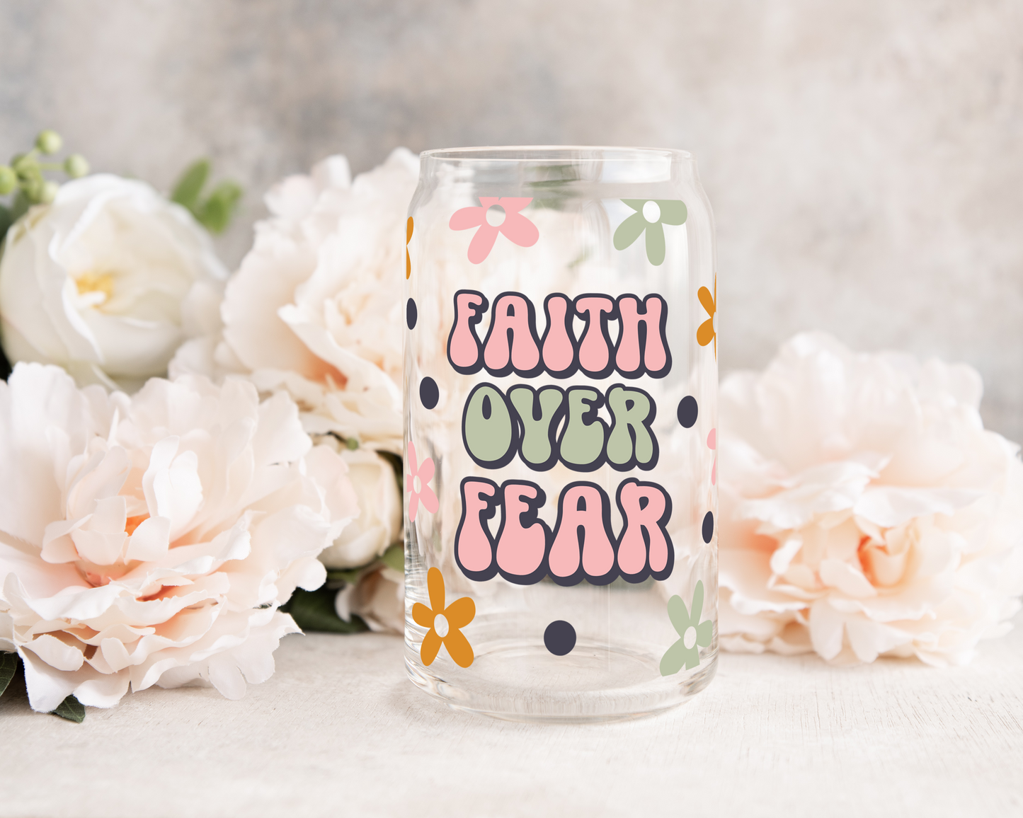 Faith Over Fear - UV DTF 16 oz Libbey Cup Wrap (Ready to Ship)
