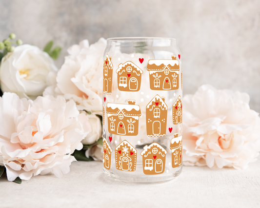 Gingerbread Houses - UV DTF 16 oz Libbey Cup Wrap (Ready to Ship)