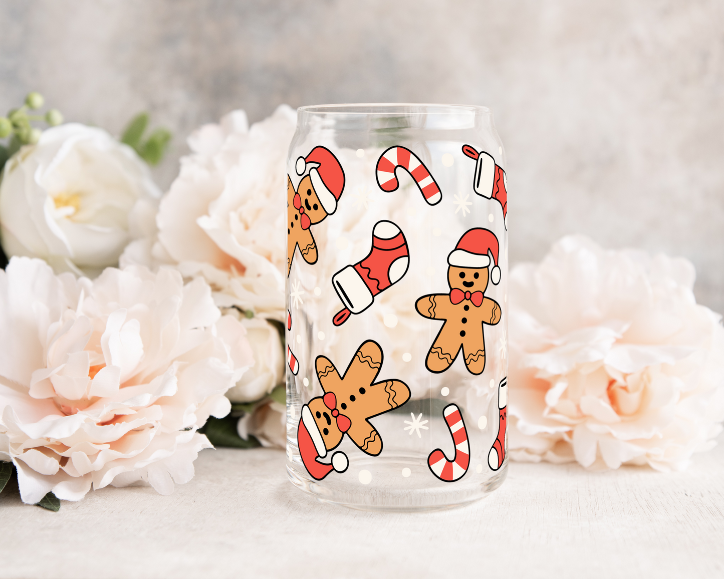 Gingerbread and Stockings - UV DTF 16 oz Libbey Cup Wrap (Ready to Ship)