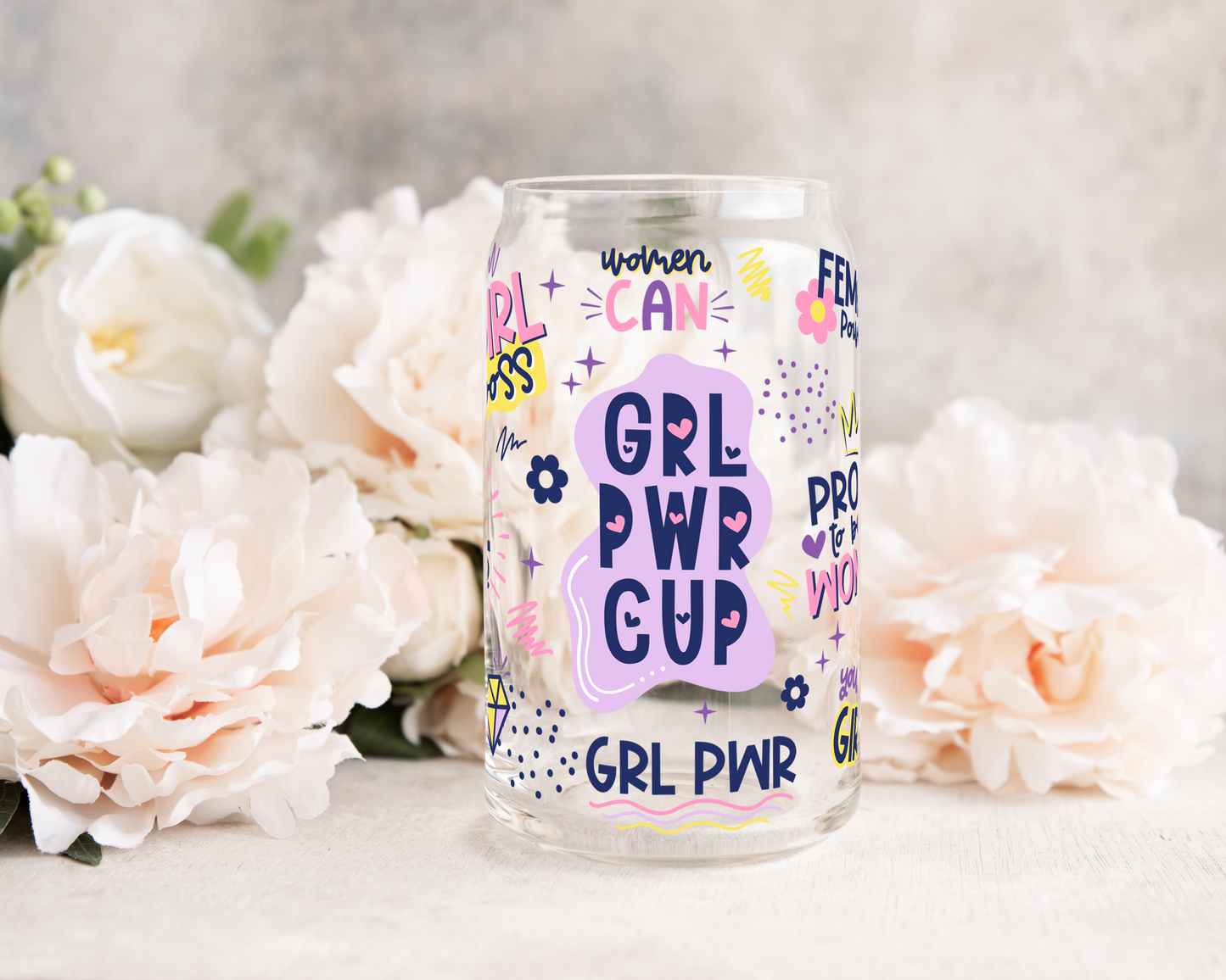 Grl Pwr - UV DTF 16 oz Libbey Cup Wrap (Ready to Ship)