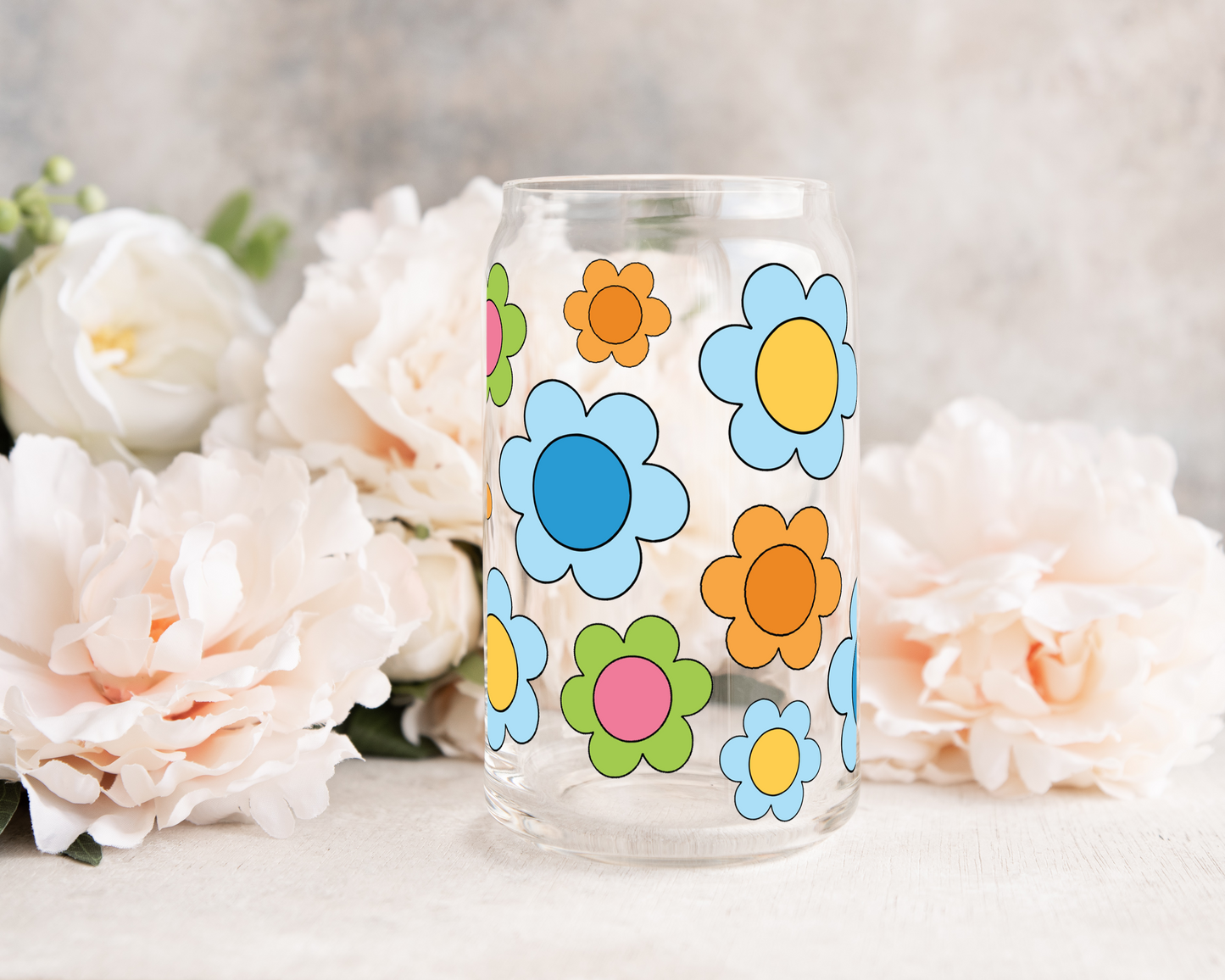 Groovy Flowers - UV DTF 16 oz Libbey Cup Wrap (Ready to Ship)