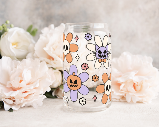 Halloween Daisies - UV DTF 16 oz Libbey Cup Wrap (Ready to Ship)