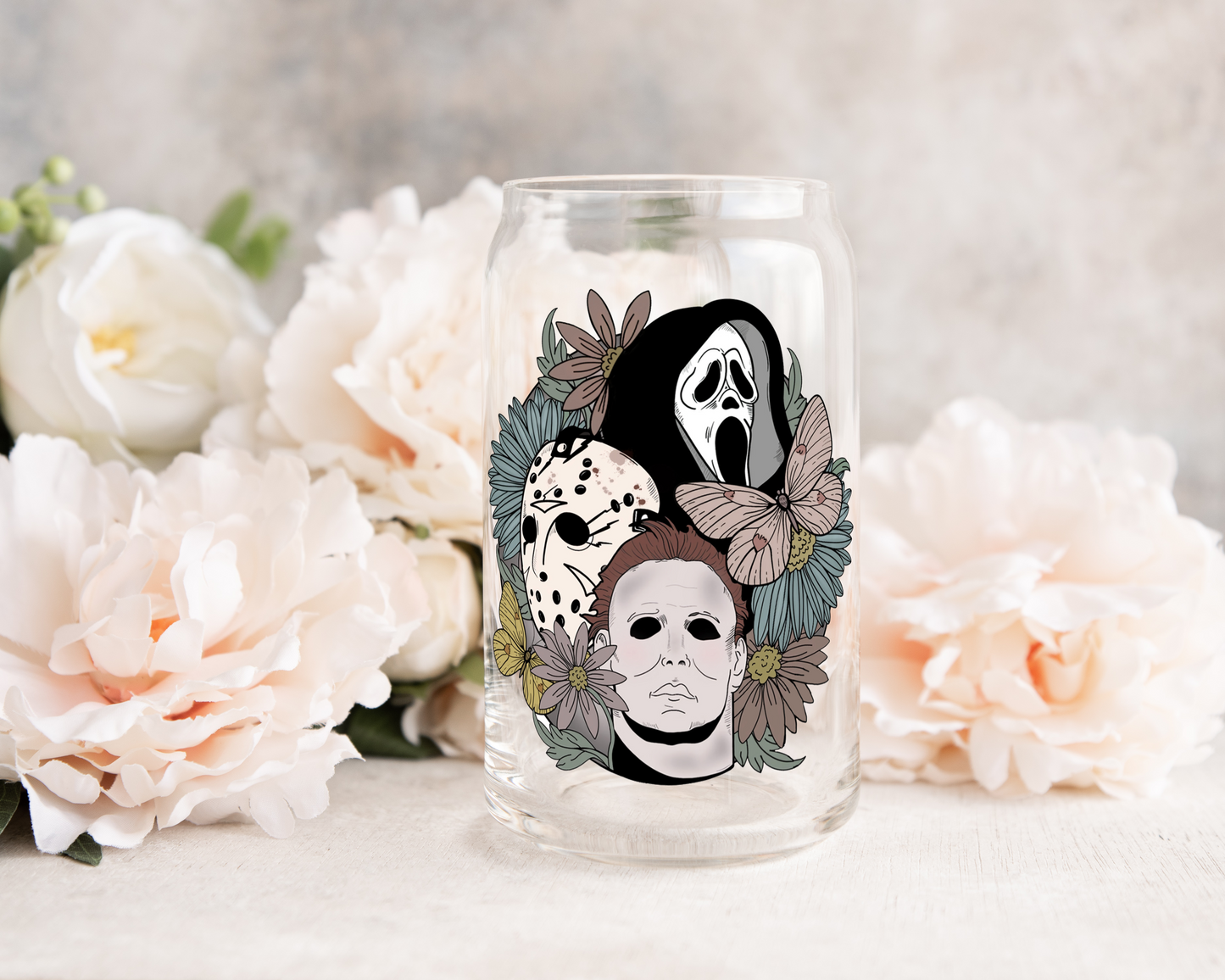 Halloween Floral Faces - UV DTF Cup Decal (Ready to Ship)