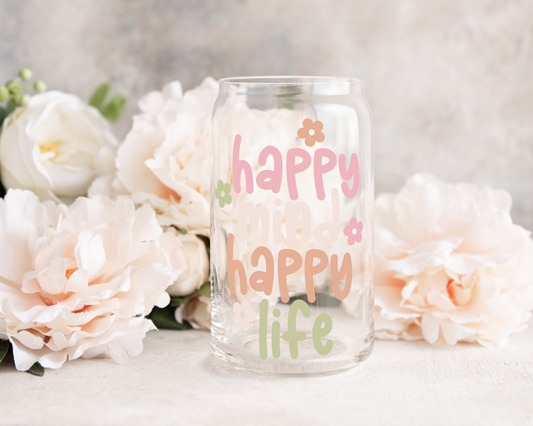 Happy Mind Happy Life - UV DTF Cup Decal (Ready to Ship)