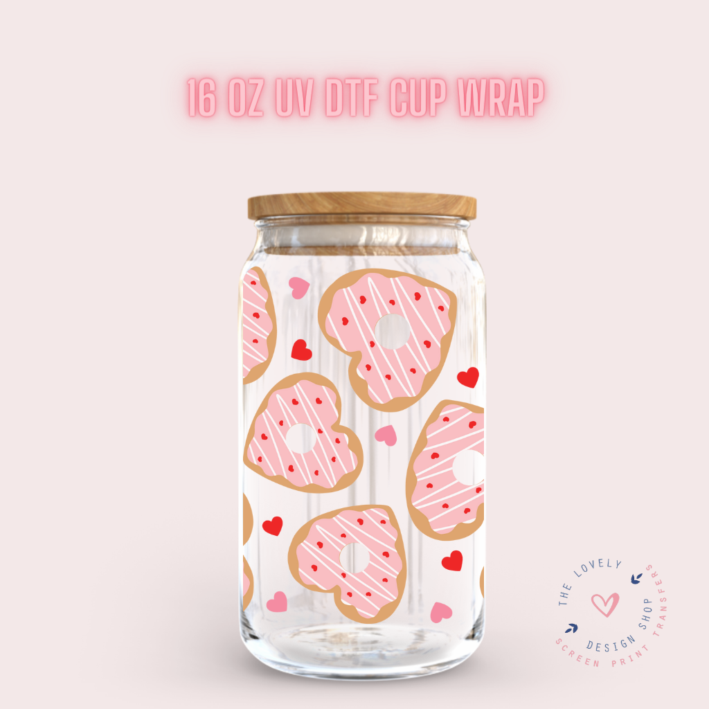 Heart Cookies - UV DTF 16 oz Libbey Cup Wrap (Ready to Ship)