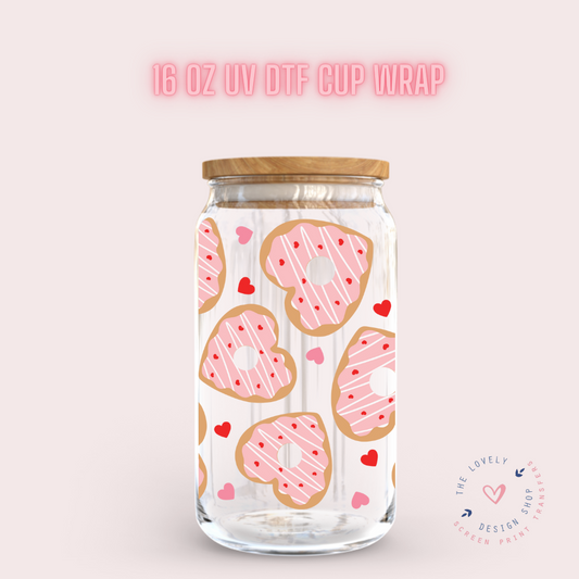 Heart Cookies - UV DTF 16 oz Libbey Cup Wrap (Ready to Ship)