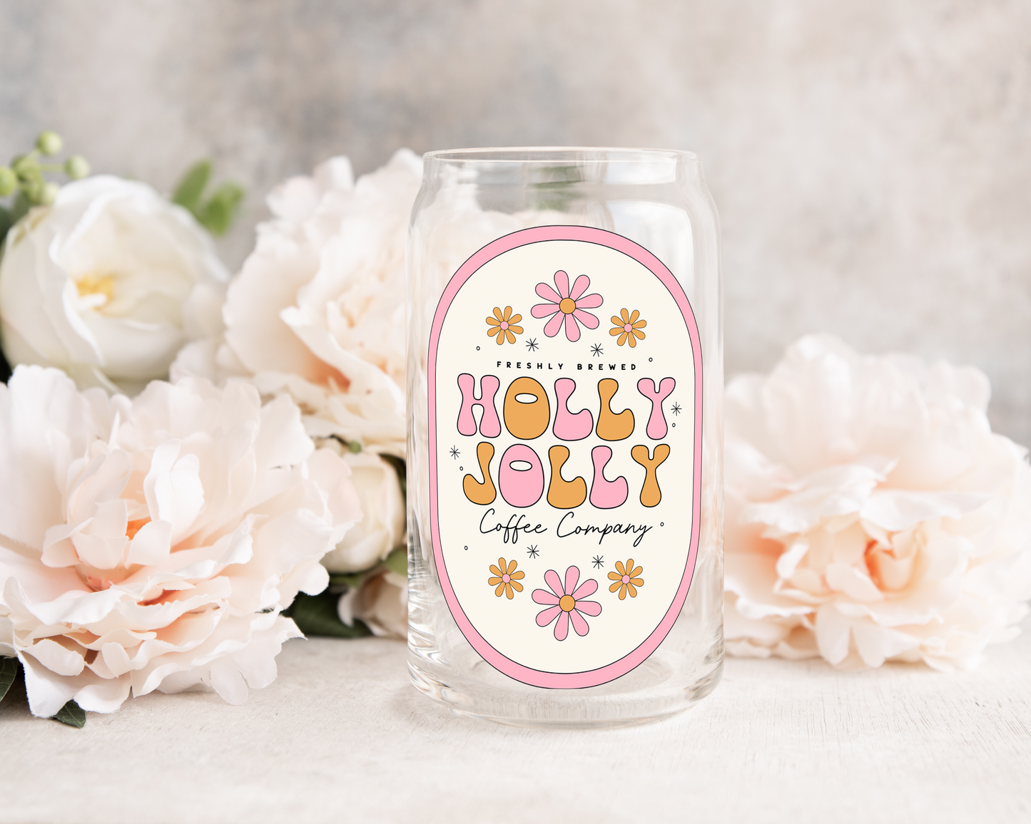 Holly Jolly Pink Coffee Label - UV DTF Cup Decal (Ready to Ship)