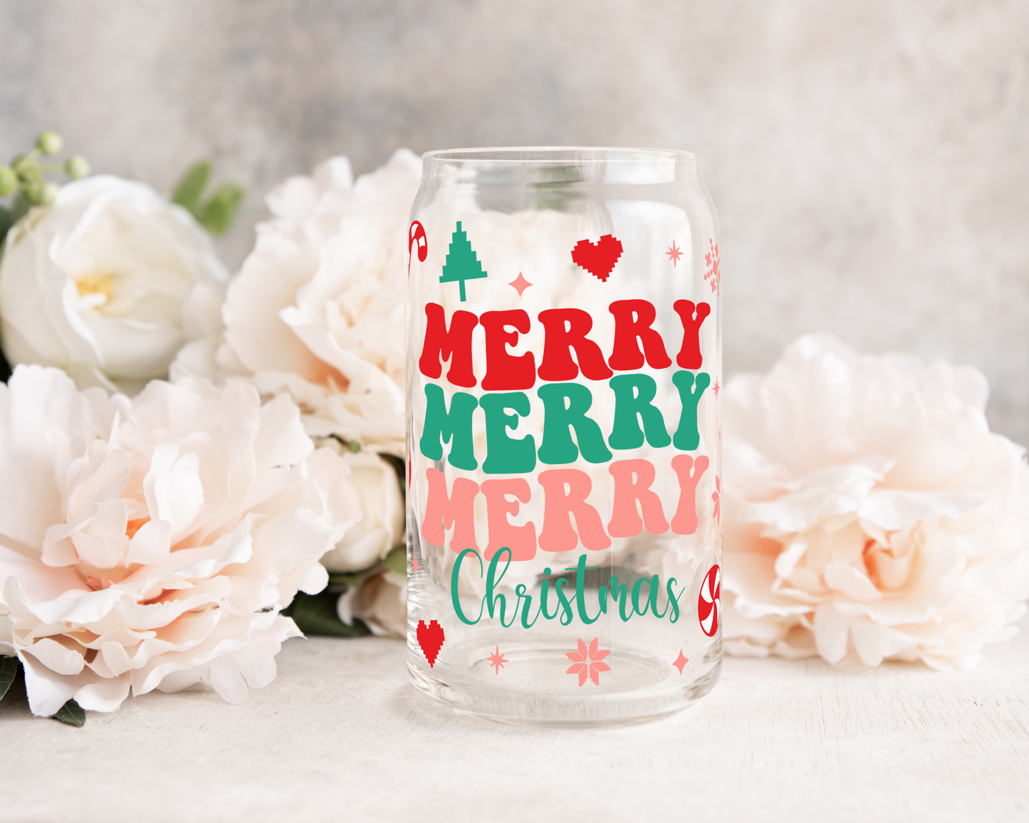 Merry Merry Merry Christmas - UV DTF 16 oz Libbey Cup Wrap (Ready to Ship)