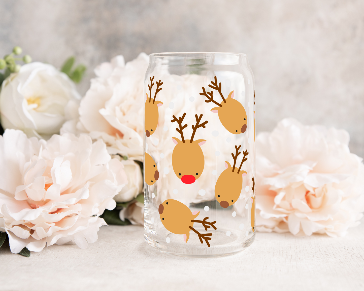 Mini Reindeers - UV DTF 16 oz Libbey Cup Wrap (Ready to Ship)