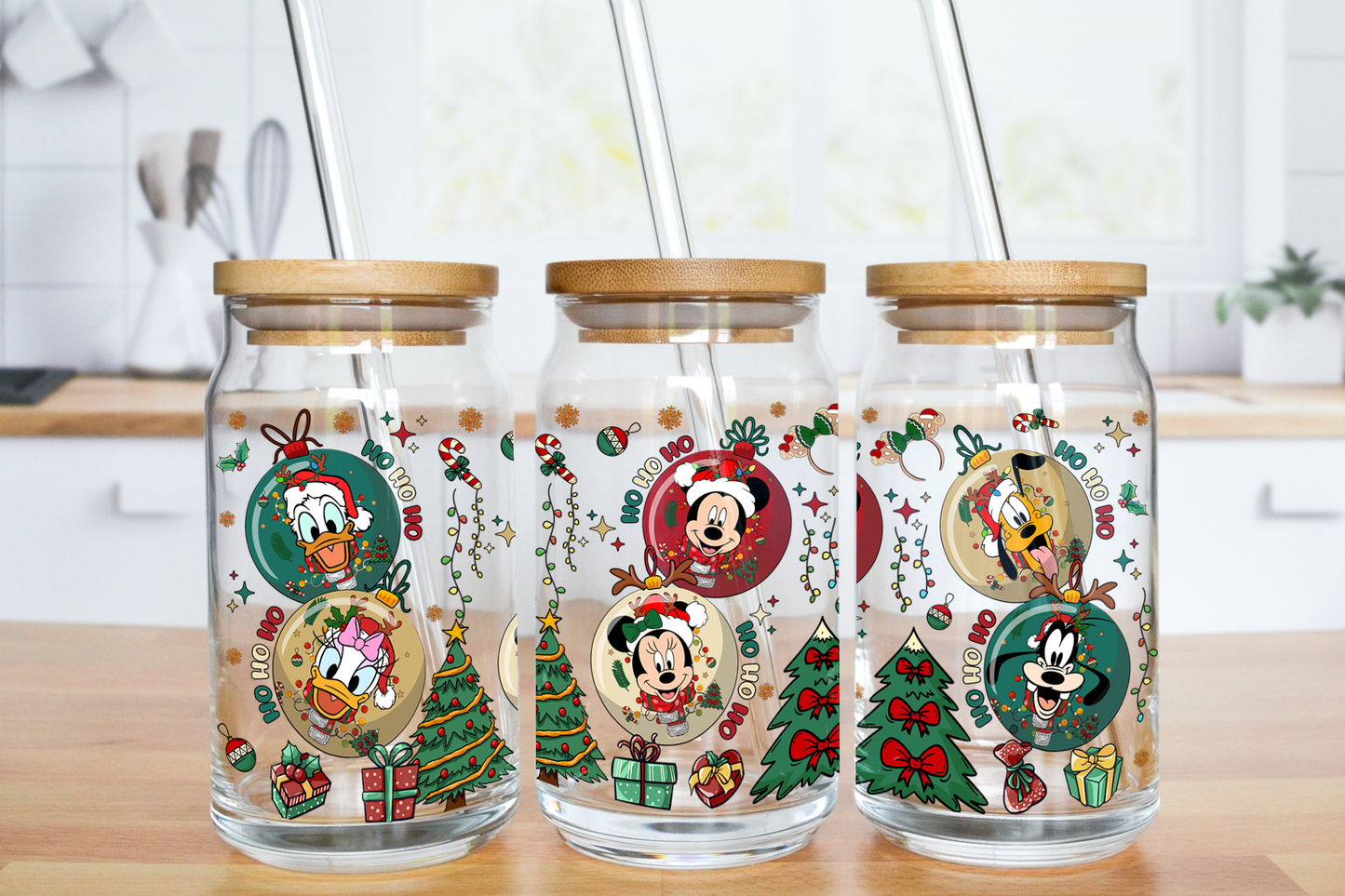 Mouse Christmas Ornaments - UV DTF 16 oz Libbey Cup Wrap (Ready to Ship)