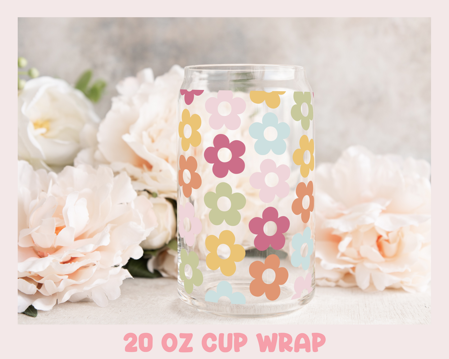 Multicolor Flowers - UV DTF 20 oz Libbey Cup Wrap (Ready to Ship)