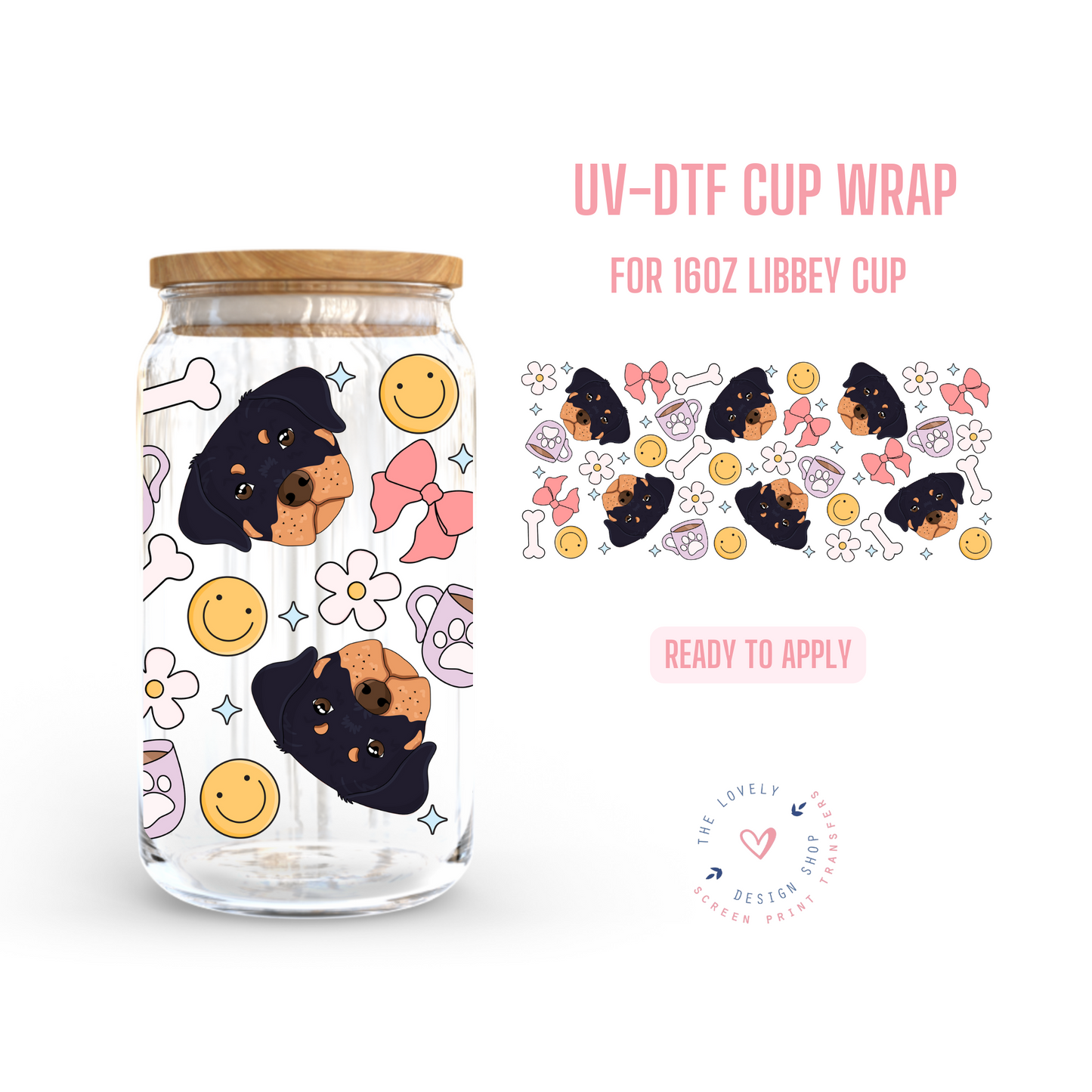 Rottweiler - UV DTF 16 oz Libbey Cup Wrap - Nov 4