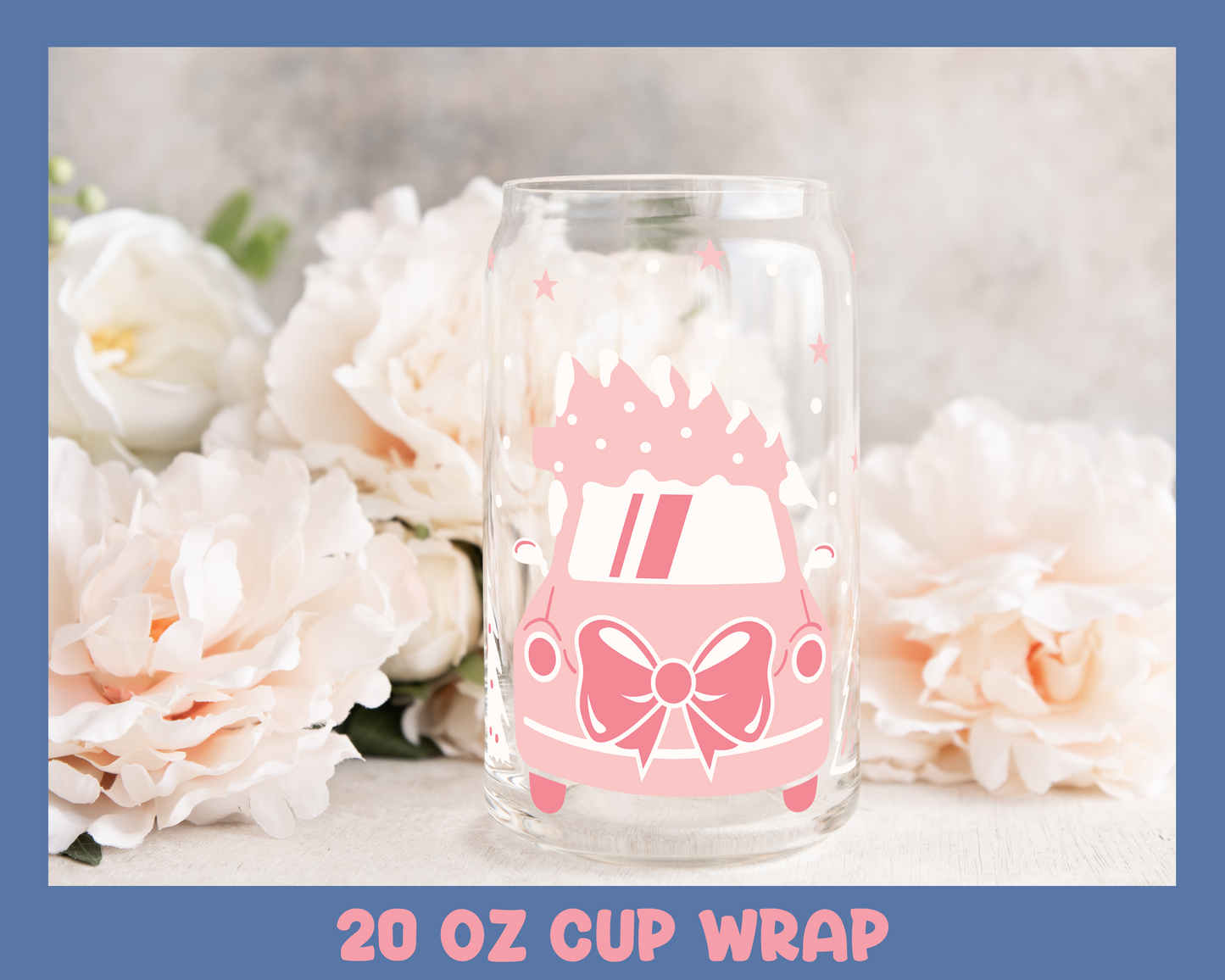 Pink Christmas Truck - UV DTF 20 oz Libbey Cup Wrap (Ready to Ship)