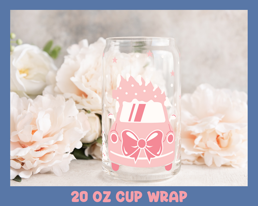 Pink Christmas Truck - UV DTF 20 oz Libbey Cup Wrap (Ready to Ship)