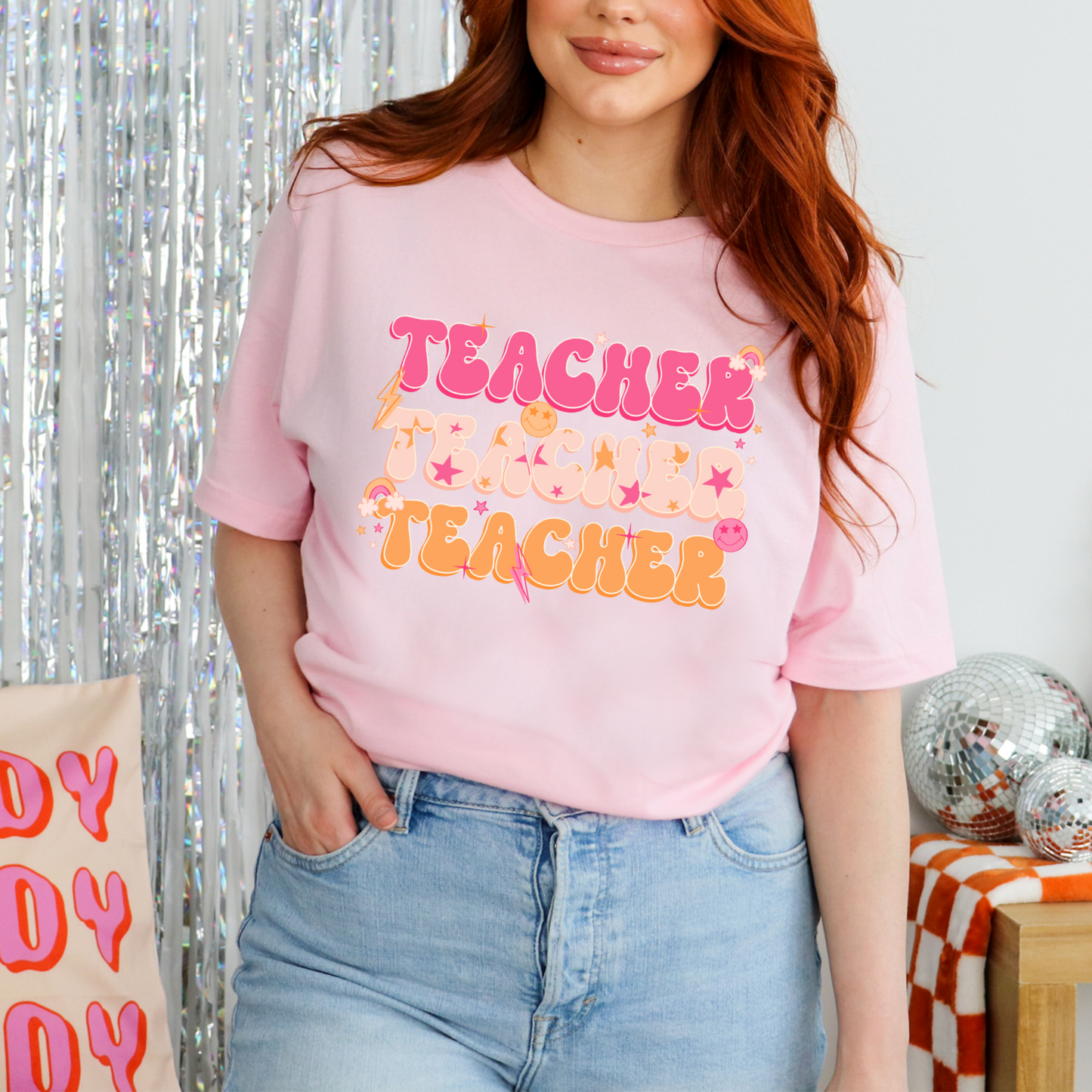 Pink Retro Teacher x3 - FULL COLOR DTF TRANSFER (Ready to Ship)