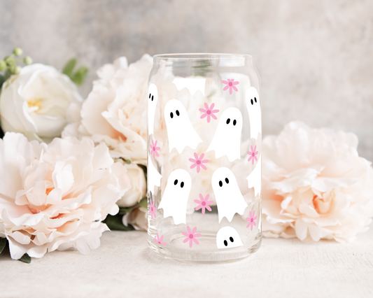 Pretty Ghosties with Daisies - UV DTF 16 oz Libbey Cup Wrap (Ready to Ship)