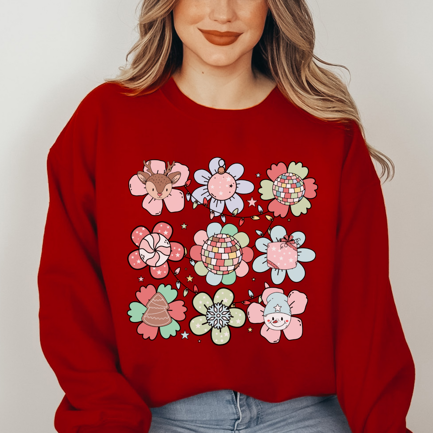 Retro Christmas Flowers - FULL COLOR DTF TRANSFER (Ready to Ship)