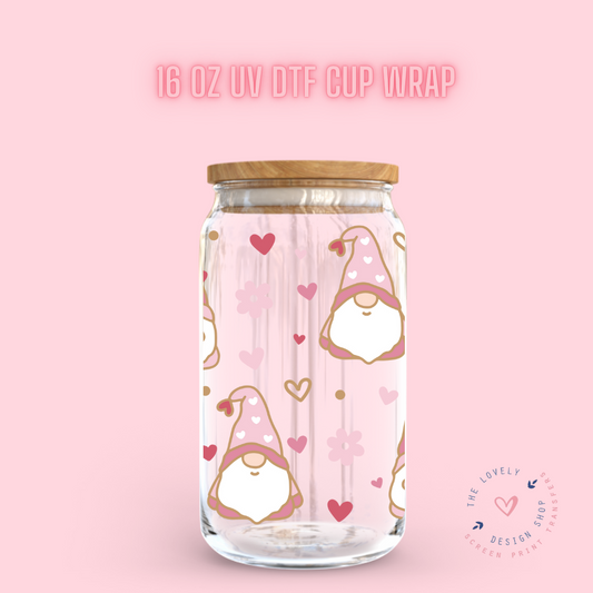 Valentine Gnomes - UV DTF 16 oz Libbey Cup Wrap (Ready to Ship)
