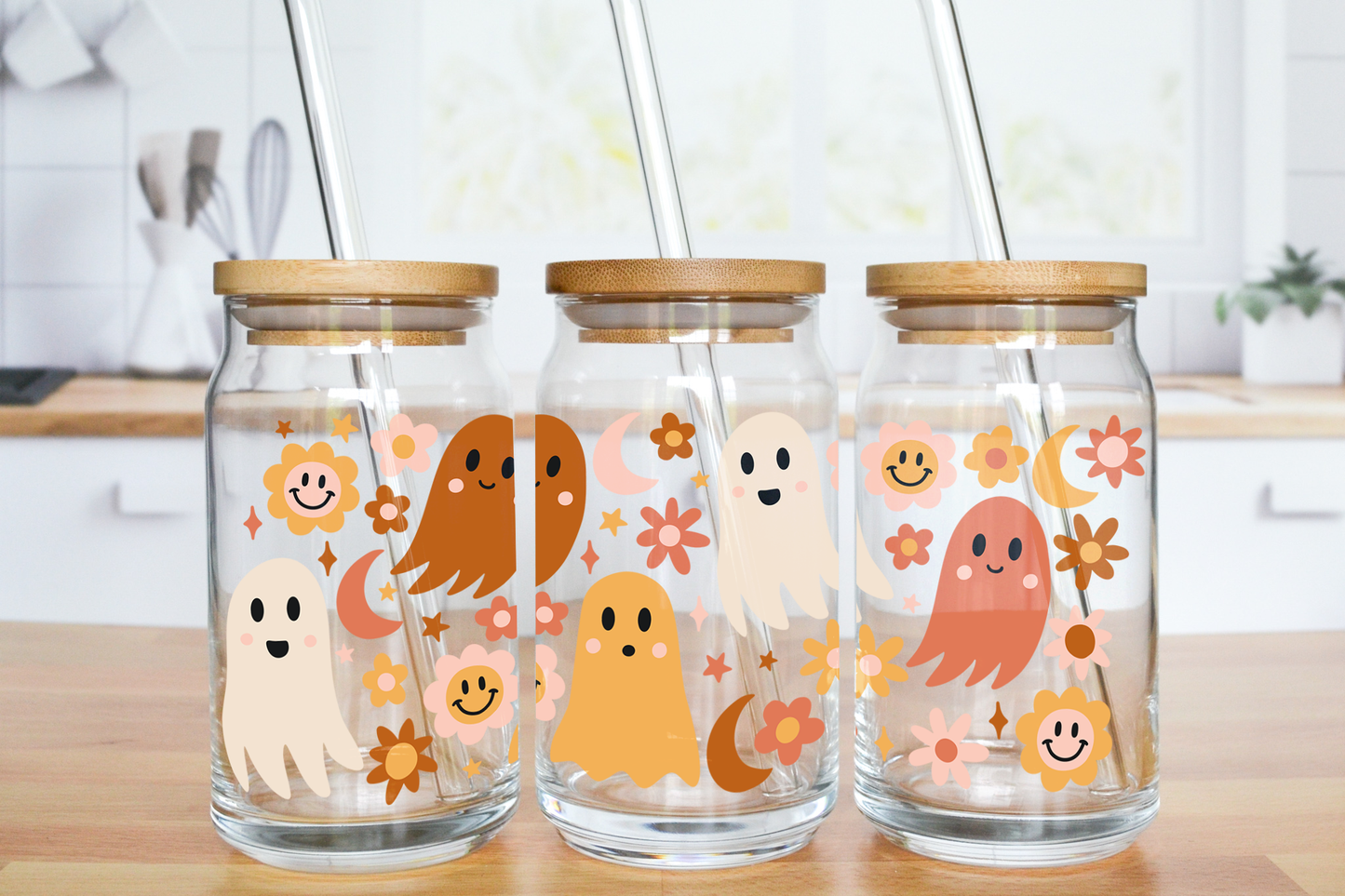 Warm Colors Ghosties - UV DTF 16 oz Libbey Cup Wrap (Ready to Ship)