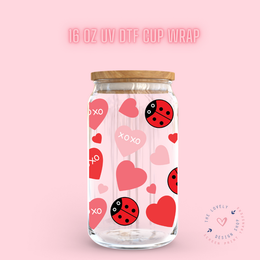 Xoxo Lady Bugs - UV DTF 16 oz Libbey Cup Wrap (Ready to Ship)